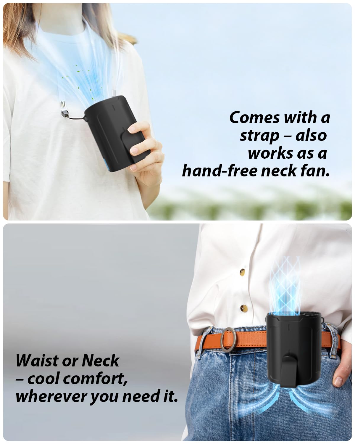 Barito Portable Waist Fan, Shirt Fans Rechargeable with 25H Battery Life, 4 Speed Powerful Belt Fan with 6600 RPM Personal Cool Clip Fans Under Shirt