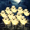 VOGVOG Solar Halloween Ghost Pathway Lights, 10 Pack 3D Lighted Outdoor Stake Decorations, Waterproof LED Yard and Garden Lights for Halloween