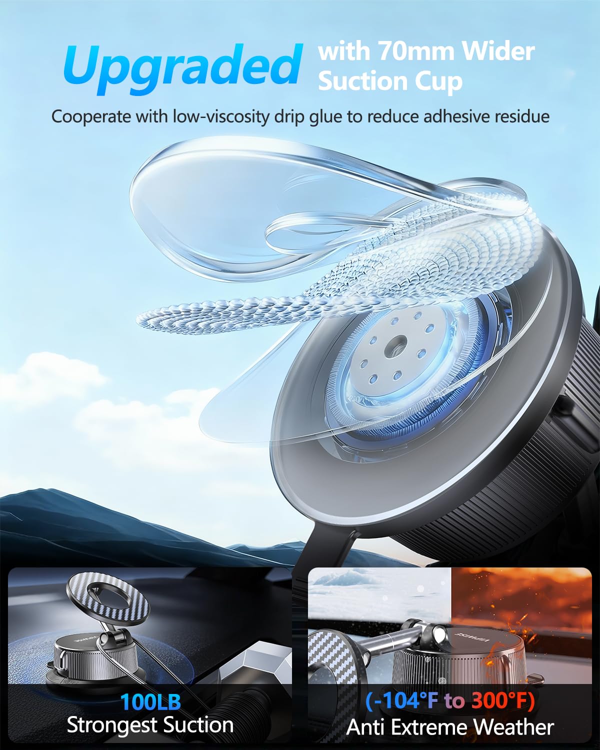 Magnetic Phone Holders for Your Car [89+LBS Suction & 3200gf Magnetic] Magsafe Car Phone Mount, Vacuum Suction Cup Car Mount for iPhone 17 Pro Max