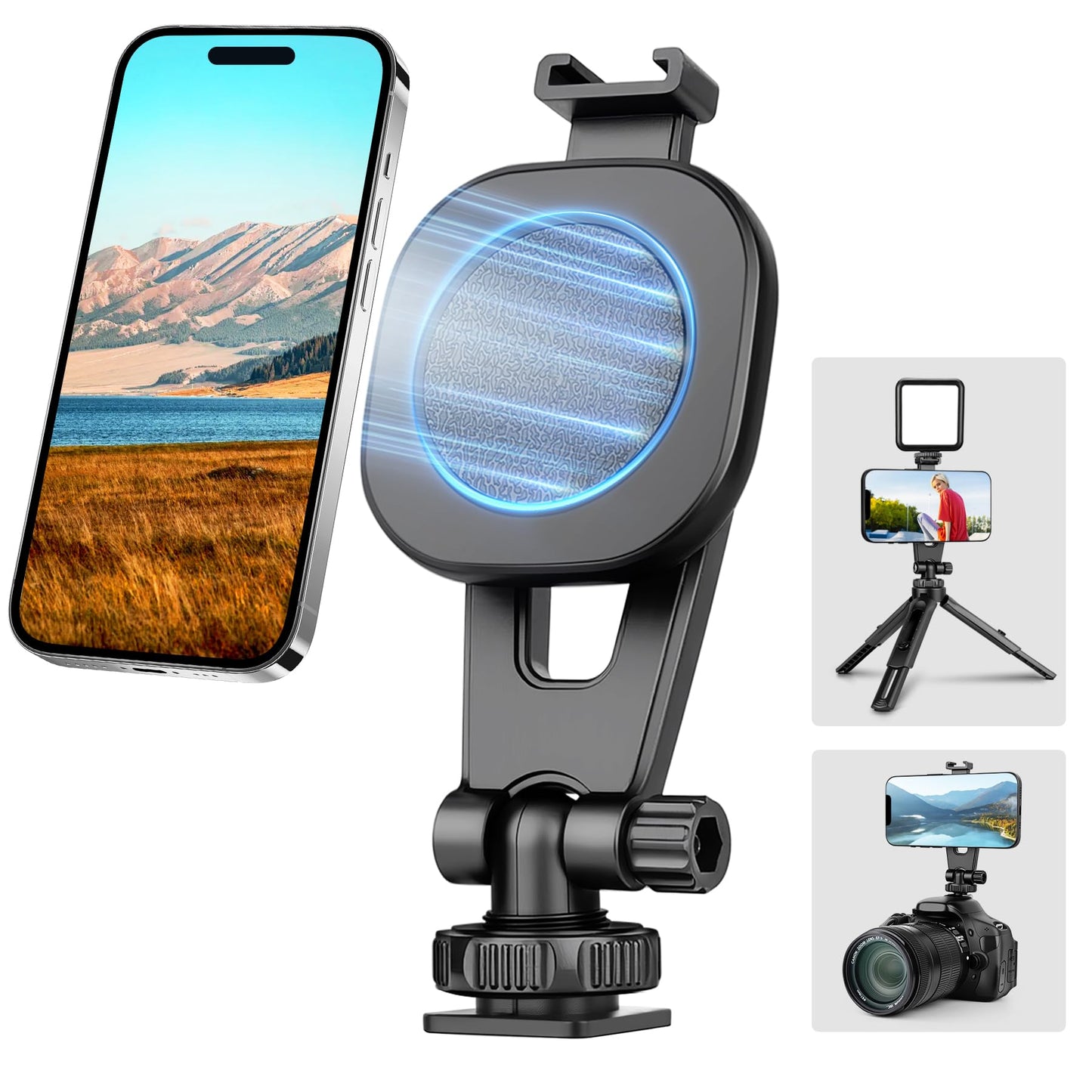 Victiv Magnetic Phone Tripod Mount with Cold Shoe, Adjustable iPhone Tripod Holder Adapter with 1/4” Screw, Camera Phone Mount for iPhone, Camera