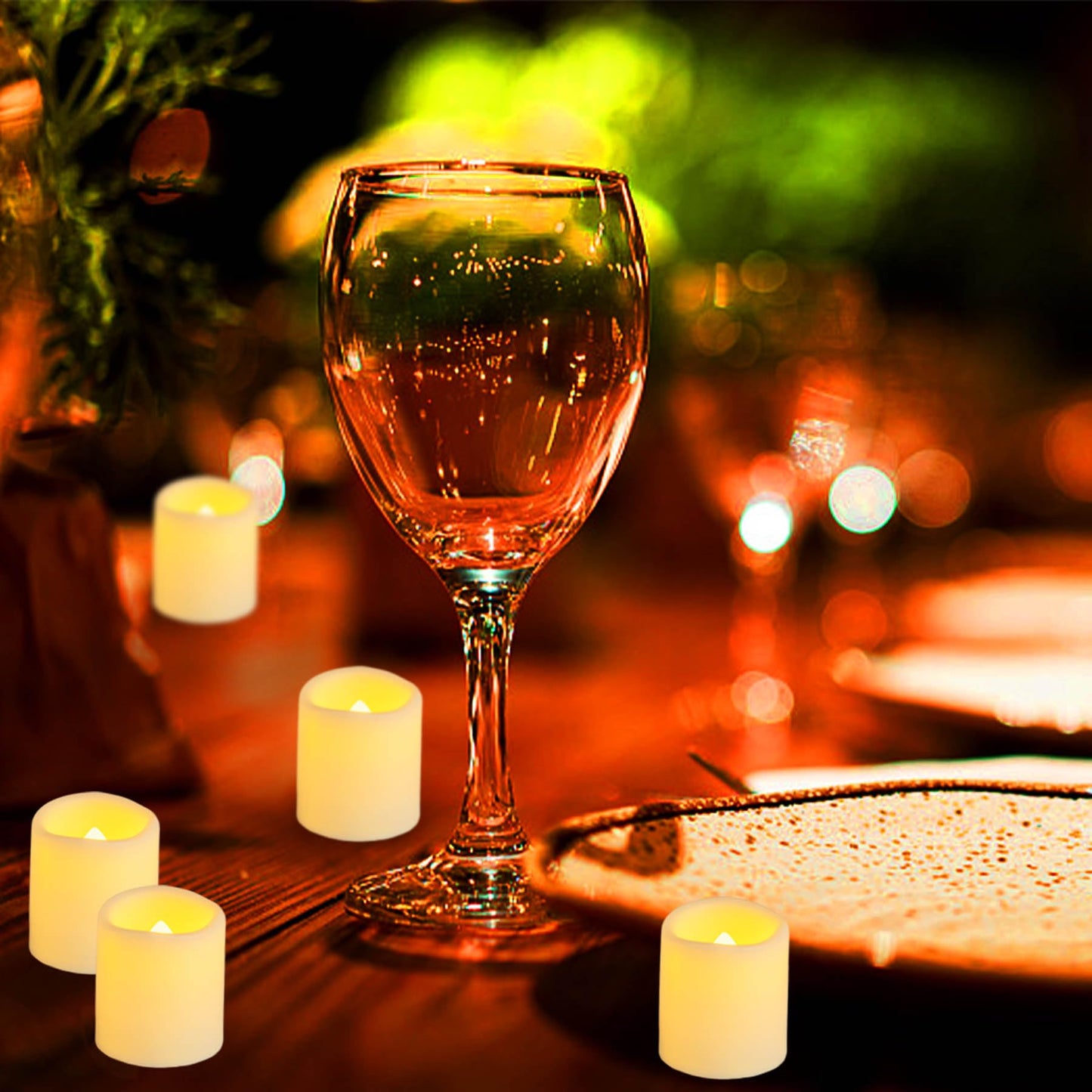 Yakpo 24 Pack 1.5" x 1.8" Flameless Flickering Battery Operated Tea Lights, Lit 200+ Hours Flicker LED Votive Candles, Outdoor Electric Fake Candles
