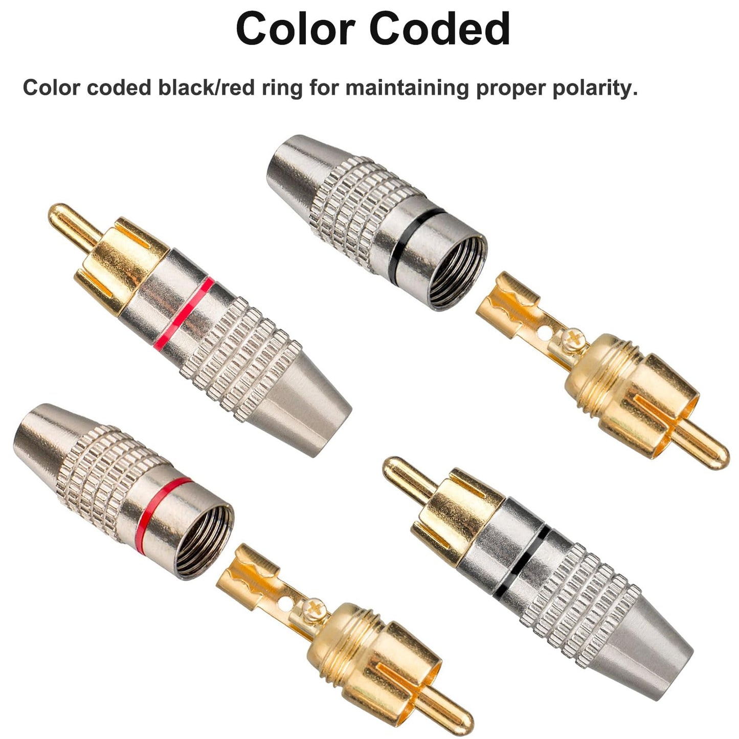 Elechood 20Pack RCA Male Plug Solder, Gold Audio Video Cable Adapter Connector for Speaker Wire Wall Plate Home Theater Audio Video Receiver