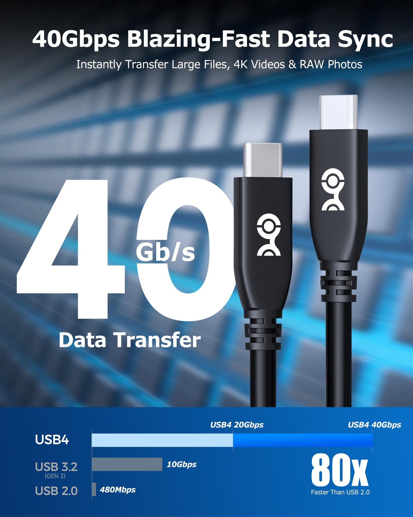 Cable Matters 40Gbps USB 4 Cable - 6.6ft, Supports Up to [8K@60Hz / 4K@240Hz Video, 240W Charging, 40Gbps Data Transfer] USB4 Cable, Black, Compatible