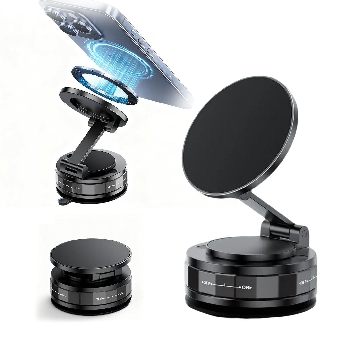 Magnetic Phone Holders for Your Car,360°Adjustable Car Mount,Vacuum Suction Cup Phone Mount (Black- Disc)