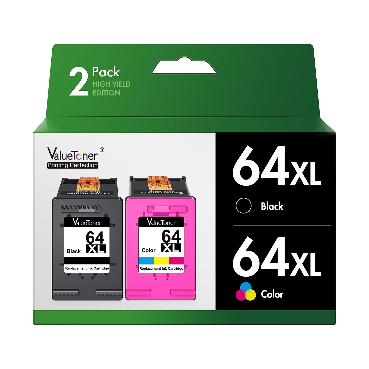 64XL Ink Cartridge Combo Pack for HP Ink 64 HP64 HP64xlblack and Color Combo Pack Works for HP Envy Inspire 7955e 7958e 7255e Photo 7155 7858 7155