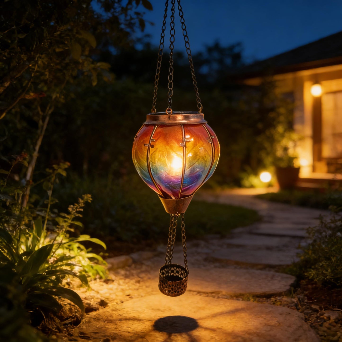 Hot Air Balloon Solar Lantern with Flickering Flame Hanging Solar Lanterns Outdoor Lights Waterproof Lanterns Decorative Garden Patio Yard Party