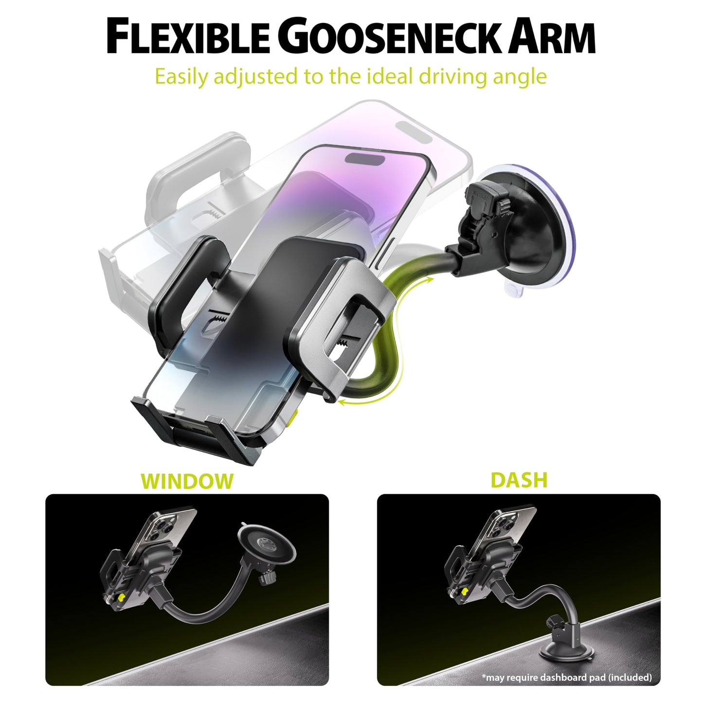 Bracketron TripGrip Window and Vent Mount, GPS Car Mount, Windshield Cell Phone Holder for Car, Includes Vent Clip