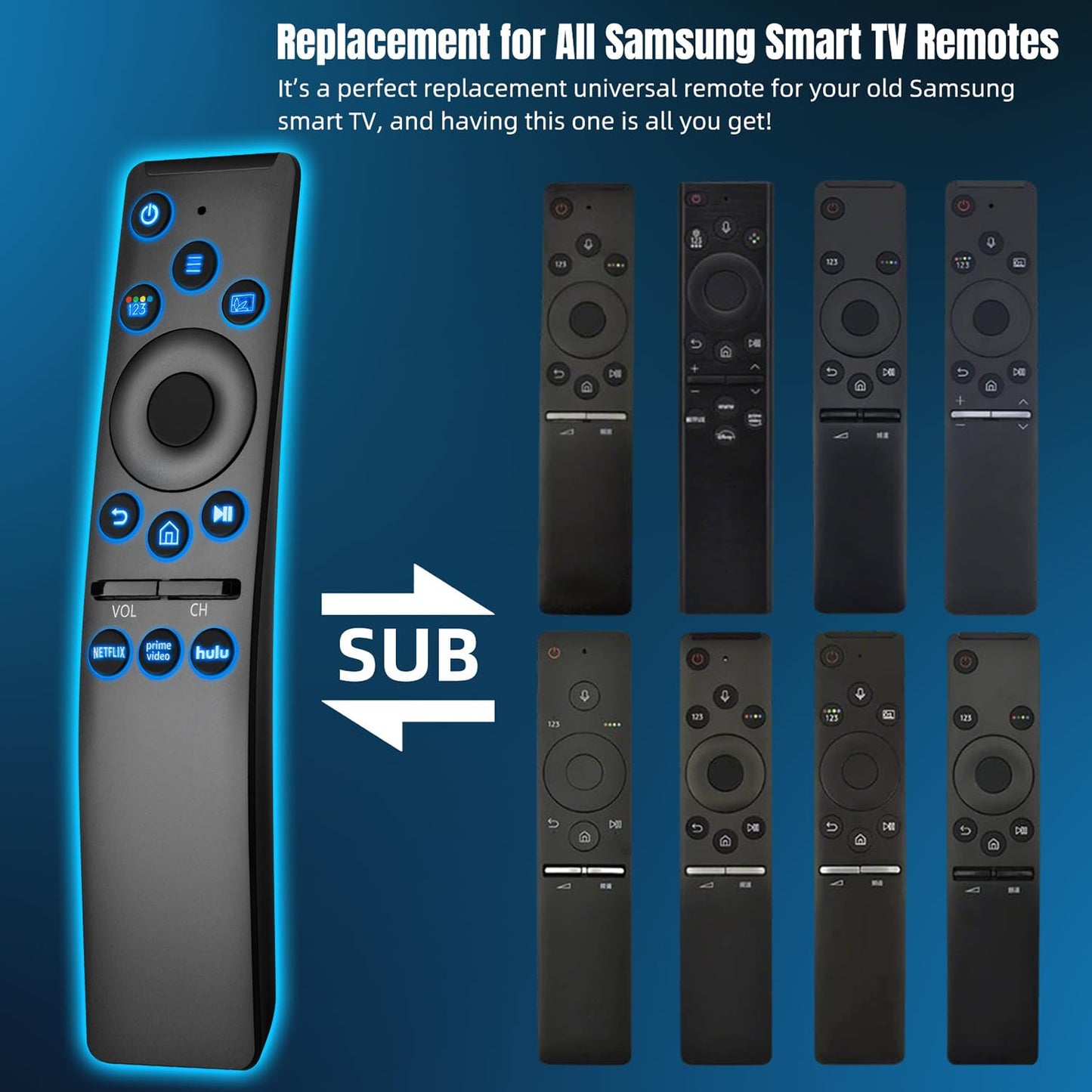 Backlit Universal Remote Control for Samsung Smart TV, Samsung Remote Control Replacement, Compatible for UHD QLED 8K 4K Smart TVs, with Shortcut