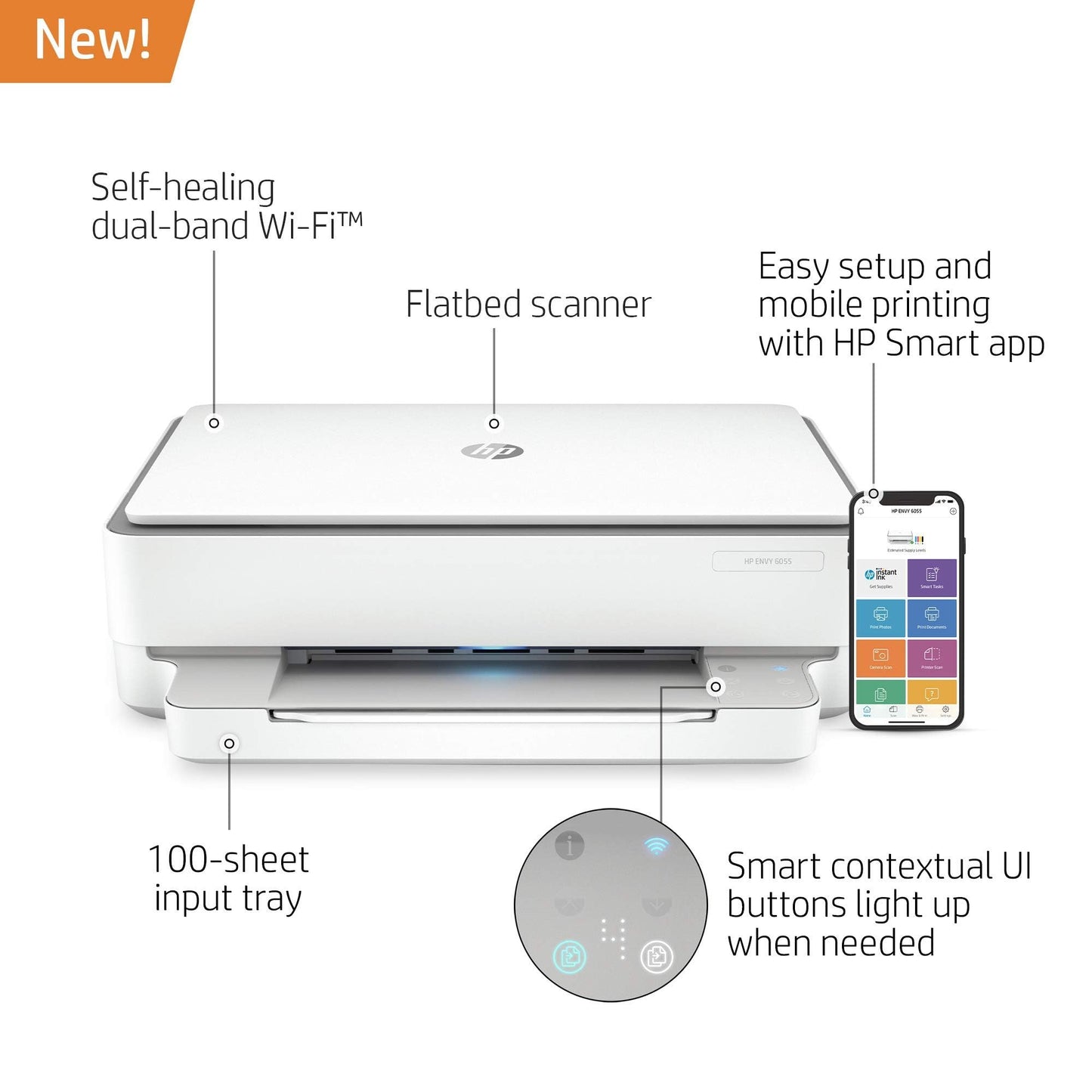 HP Envy 6055 Wireless All-in-One Printer | Mobile Print, Scan & Copy (5SE16A) (Renewed Premium)