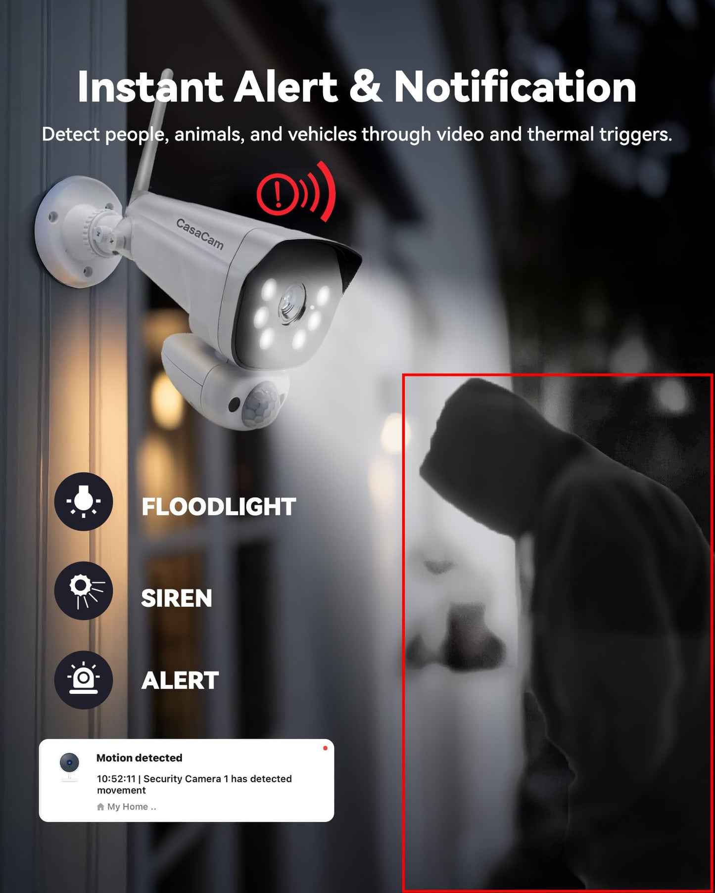 CasaCam GuardianCam Pro | AC Powered 2K Floodlight Camera for VS6102 and VS6104 Wireless Security System | Add-on Camera, Weather Proof, Two-Way