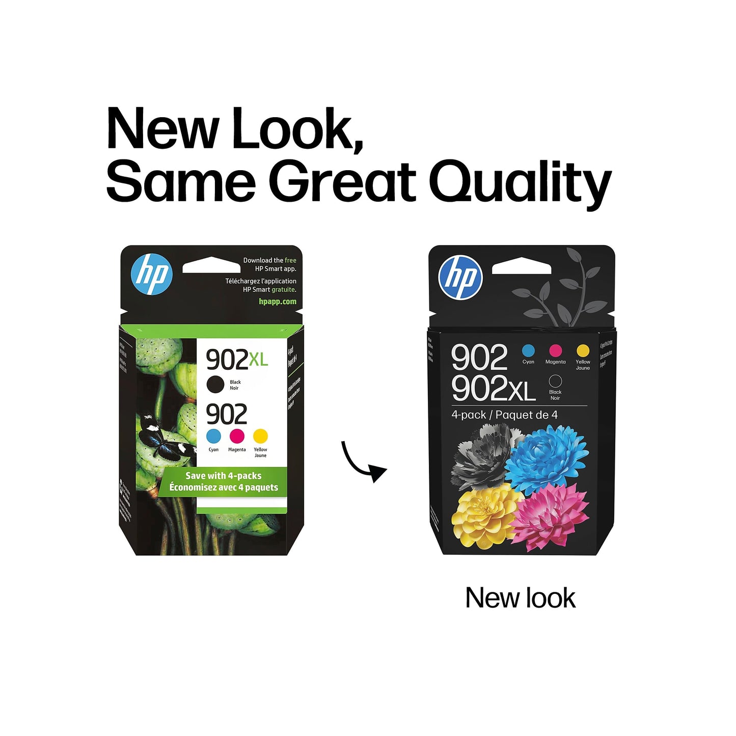HP 902XL Black + 902 Cyan, Magenta, Yellow Ink Cartridge (Black XL + CMY) | Works OfficeJet 6954, 6958, 6962 OfficeJet Pro 6968, 6975, 6978 | T0A39AN