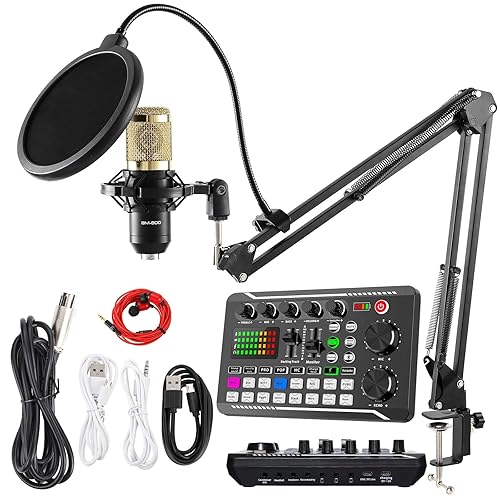 SINWE Podcast Microphone Bundle, BM-800 Condenser Mic with Live Sound Card Kit, Podcast Equipment Bundle with voice changer and Mixer functions for PC