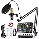 SINWE Podcast Microphone Bundle, BM-800 Condenser Mic with Live Sound Card Kit, Podcast Equipment Bundle with voice changer and Mixer functions for PC