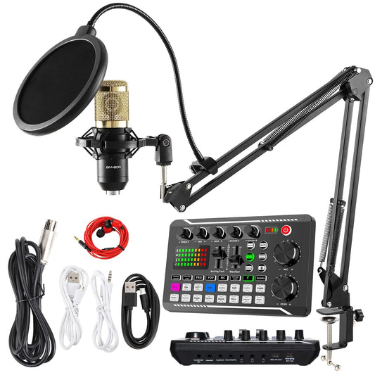 SINWE Podcast Microphone Bundle, BM-800 Condenser Mic with Live Sound Card Kit, Podcast Equipment Bundle with voice changer and Mixer functions for PC