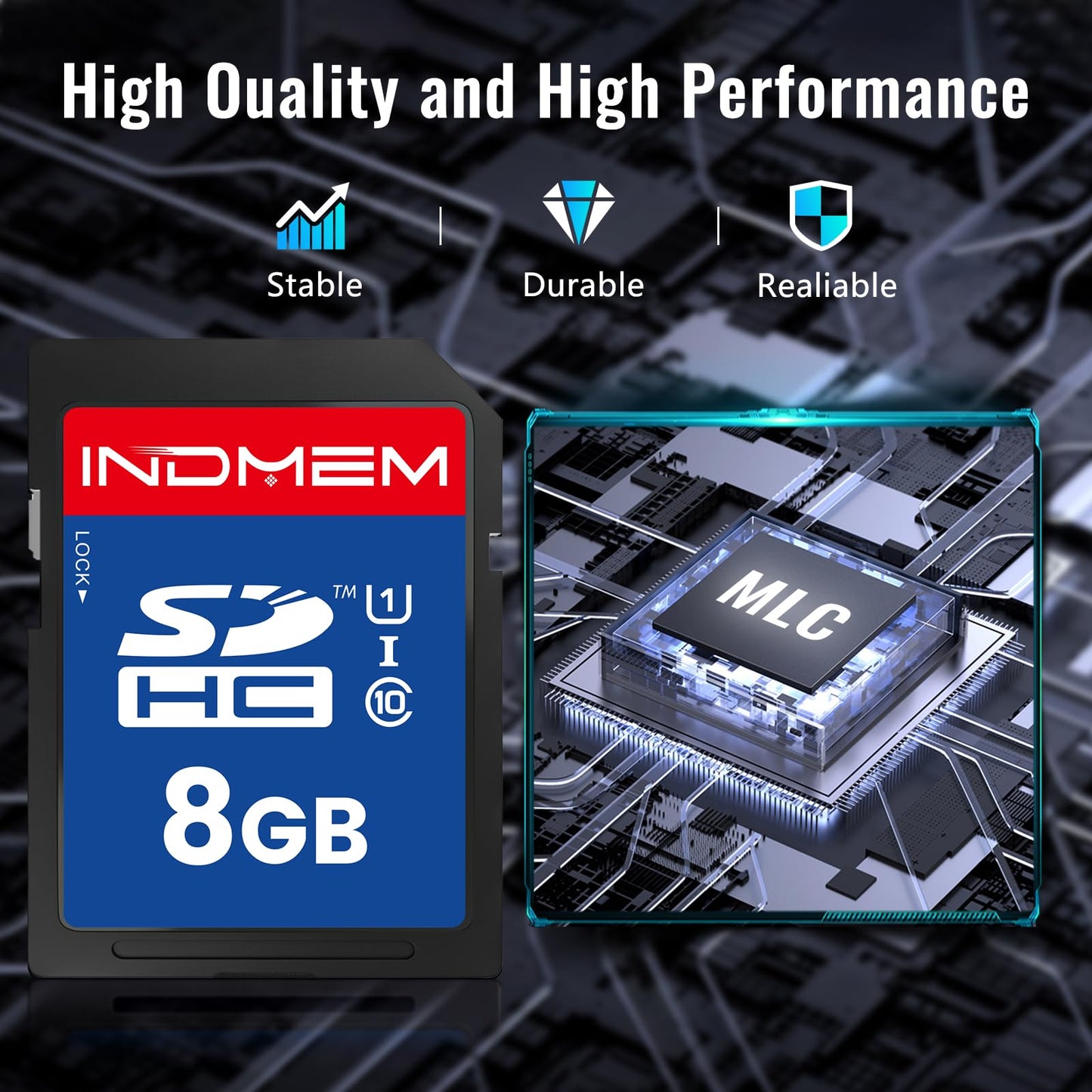 INDMEM SD Card 8GB 5 Pack UHS-I U1 Class 10 8G SDHC Flash Memory Card Compatible with Digital Camera, Computer, Trail Cameras