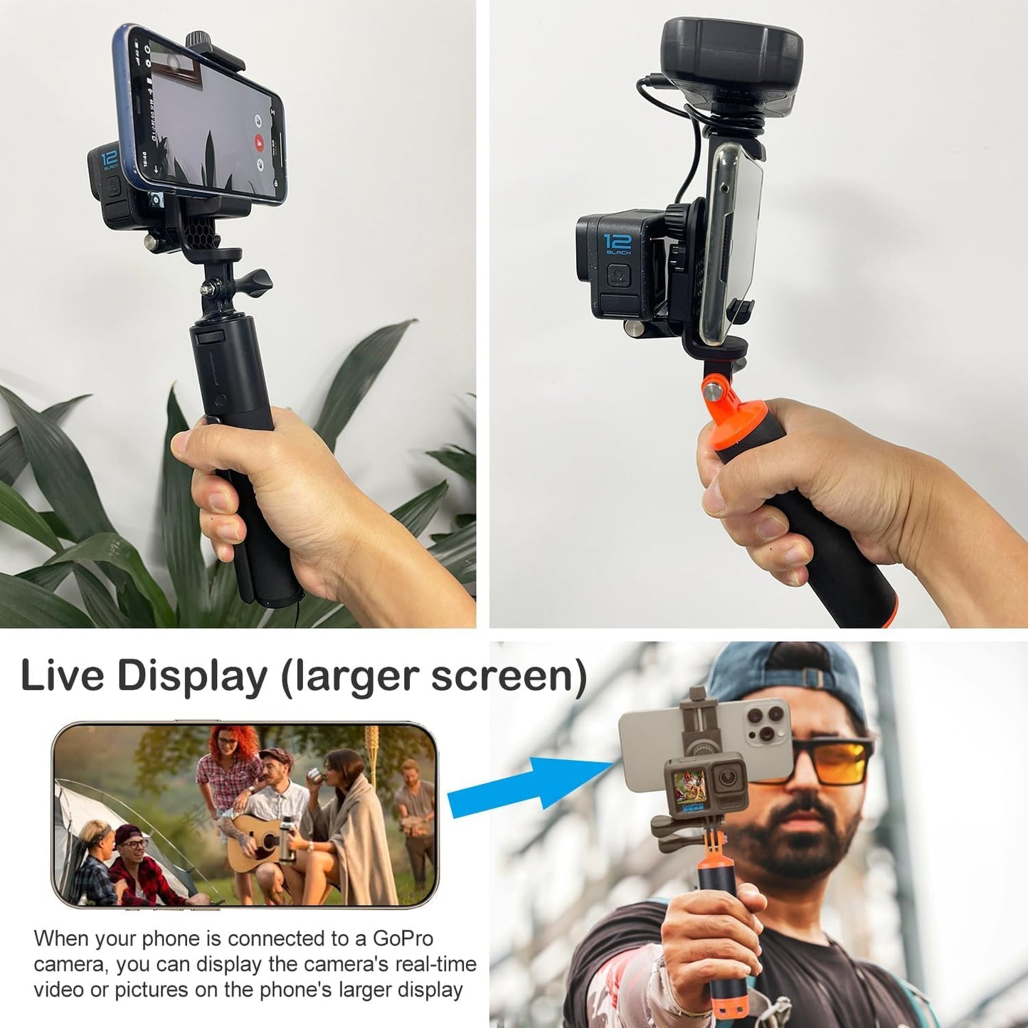 Suptig Phone Holder for Tripod, Action Camera Tripod Mount Adapter Compatible for iPhone, Gopro, DJI Action, Insta 360, Akaso, Mic, LED Light