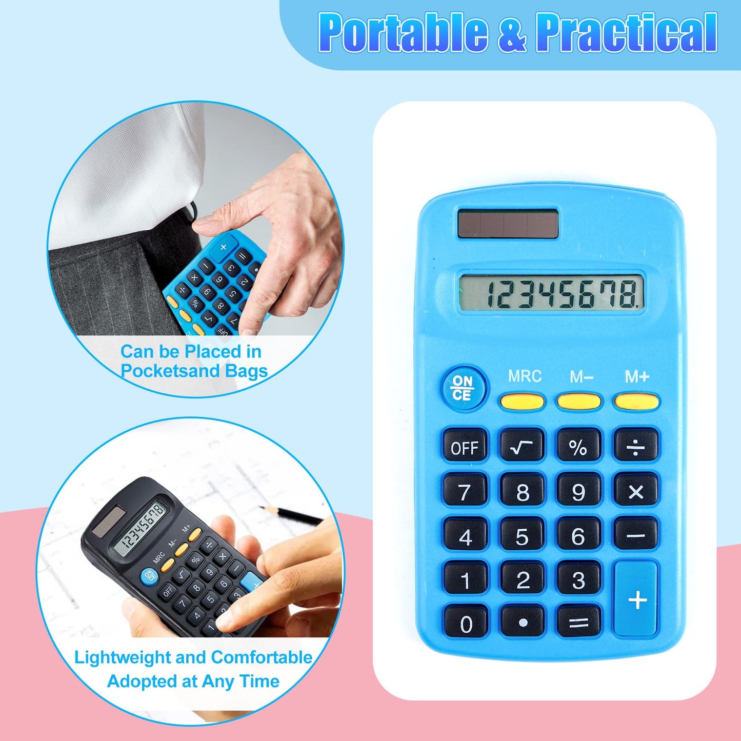 Jeffbaubl 18 Pack Mini Calculators, 8 Digit Display Basic Standard Calculators, Solar Dual Power Calculator, Pocket Size Function Calculator Bulk