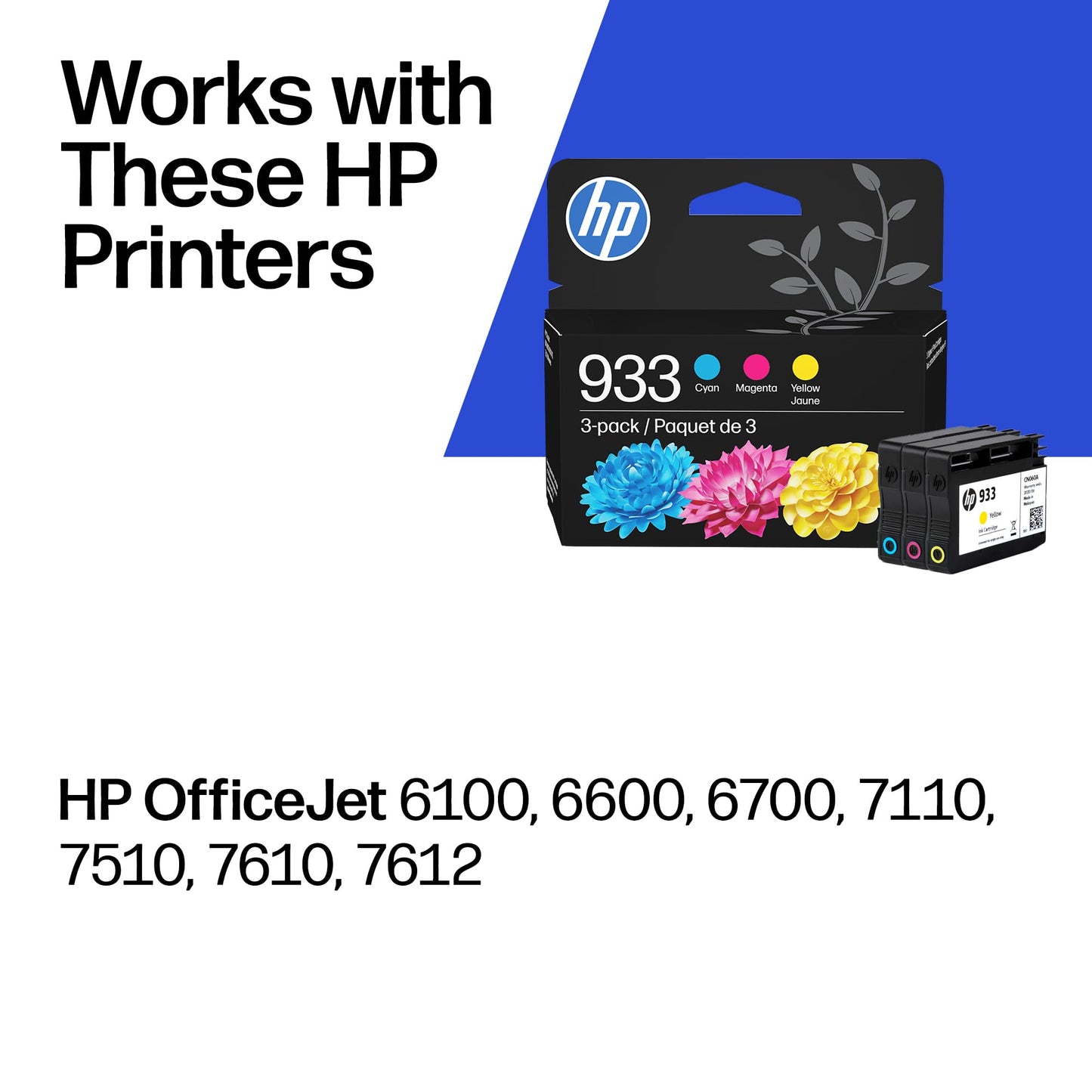 HP 933 Cyan, Magenta, Yellow Ink Cartridges | Works with OfficeJet 6100, 6600, 6700, 7110, 7510, 7610 Series | N9H56FN