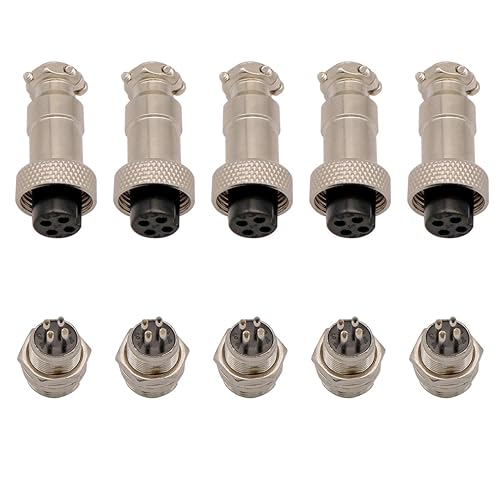 Aviation Connector Plug, 5 Pcs GX12 4 Pin Thread Female Socket Panel Metal Aviation Wire Connector 5A&5 Pcs GX12 4 Pin Male Socket Panel Metal