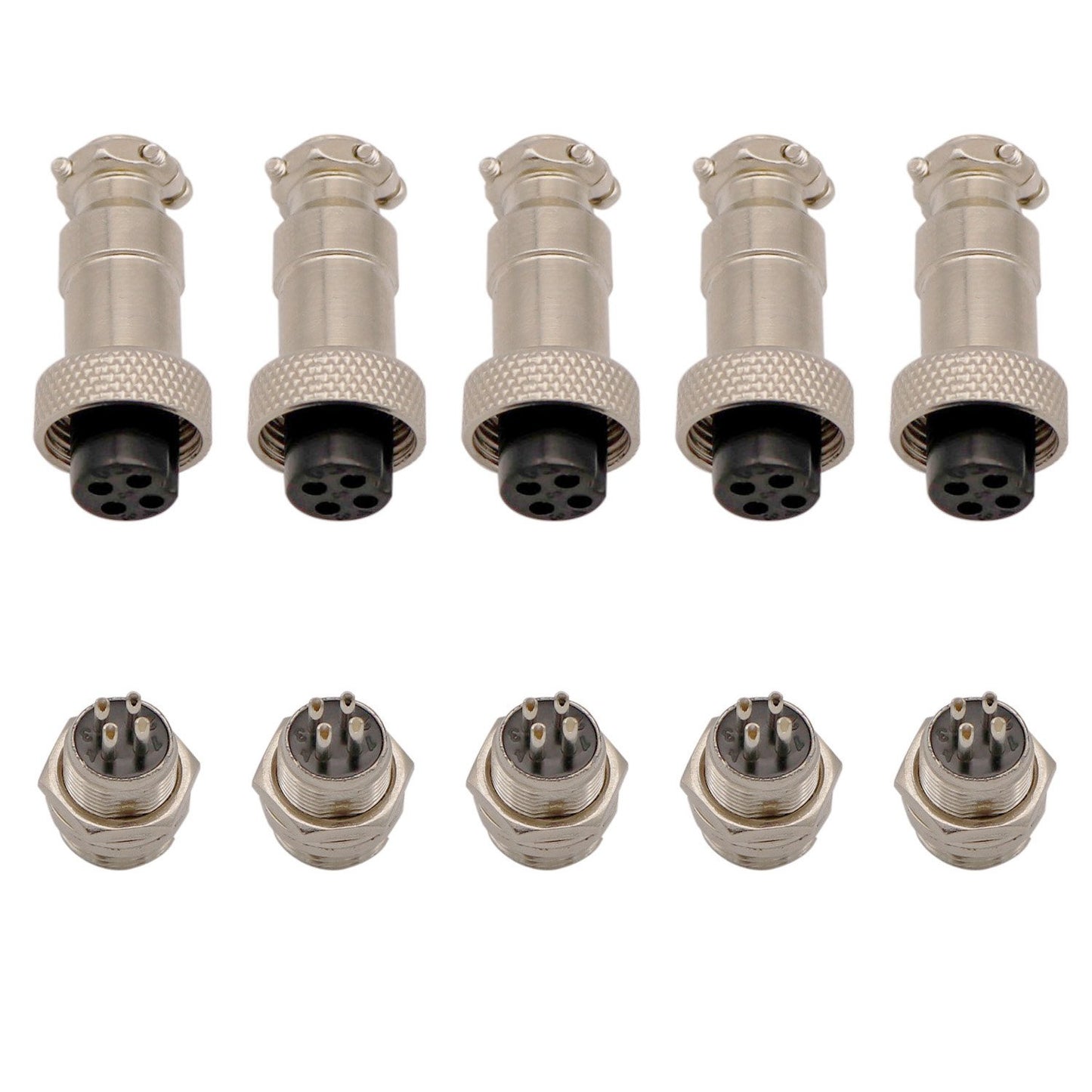 Aviation Connector Plug, 5 Pcs GX12 4 Pin Thread Female Socket Panel Metal Aviation Wire Connector 5A&5 Pcs GX12 4 Pin Male Socket Panel Metal