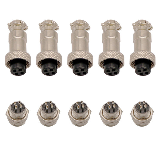 Aviation Connector Plug, 5 Pcs GX12 4 Pin Thread Female Socket Panel Metal Aviation Wire Connector 5A&5 Pcs GX12 4 Pin Male Socket Panel Metal