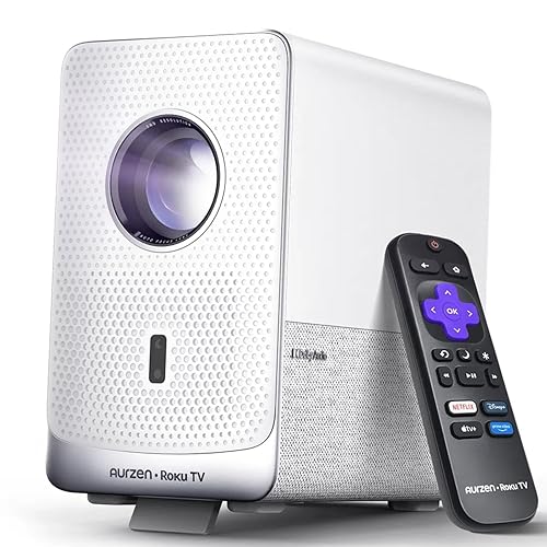 Aurzen Roku TV Smart Projector with Wifi and Bluetooth, D1R Cube Roku Streaming Experience Built-in, Sealed Optical Engine, 1080P FHD, DoIby Audio