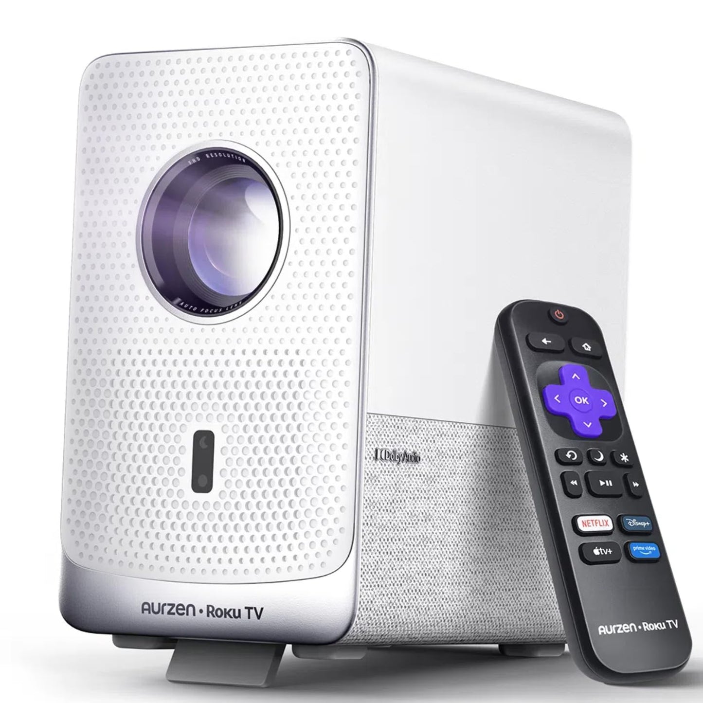 Aurzen Roku TV Smart Projector with Wifi and Bluetooth, D1R Cube Roku Streaming Experience Built-in, Sealed Optical Engine, 1080P FHD, DoIby Audio