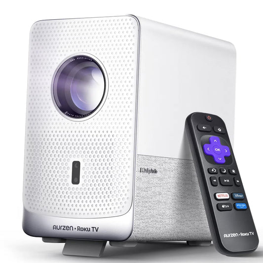 Aurzen Roku TV Smart Projector with Wifi and Bluetooth, D1R Cube Roku Streaming Experience Built-in, Sealed Optical Engine, 1080P FHD, DoIby Audio