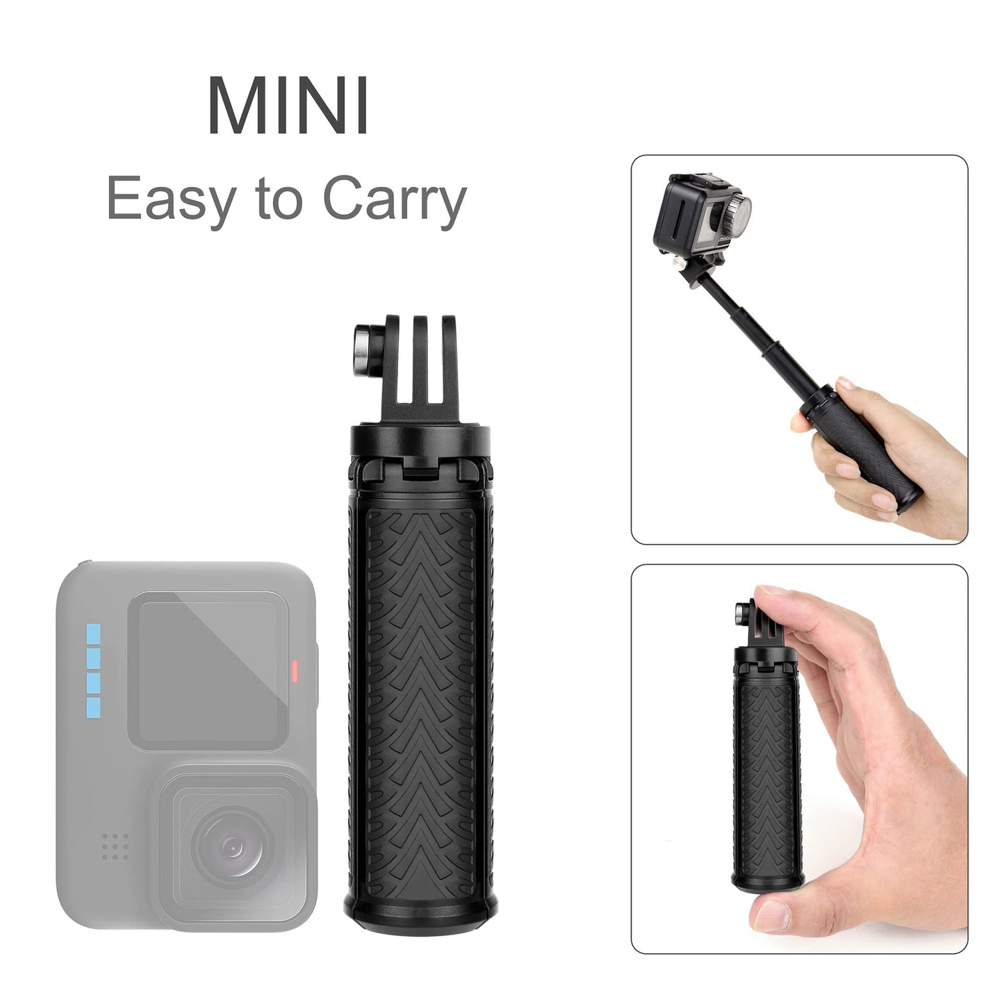 GEPULY Mini Hand Grip Selfie Stick Tripod Stand for GoPro Hero 13 12 11 10 9 8 7 6 5 4 3,Session, Fusion, Max,Insta360, DJI, Akaso, Phone-Use it as a
