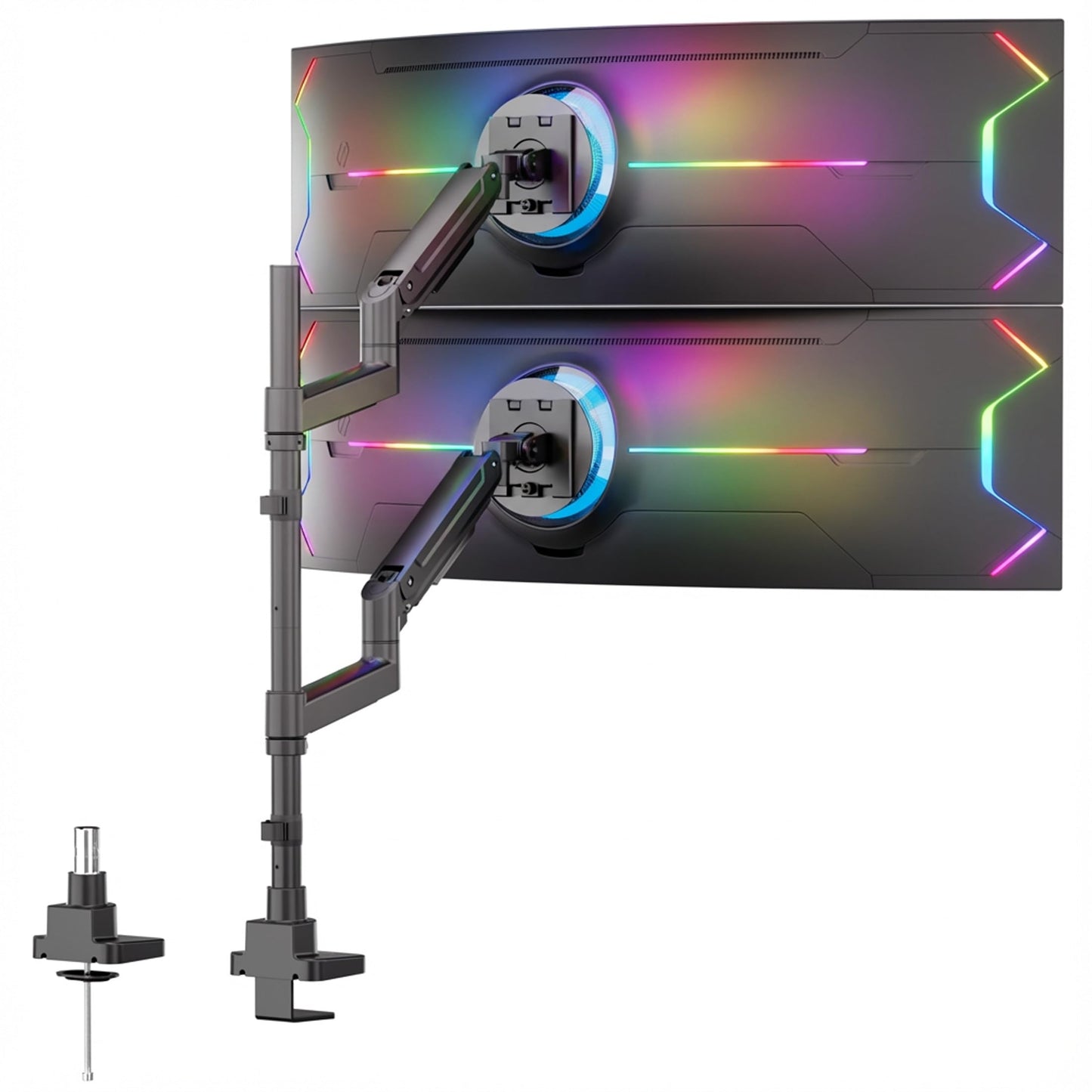 Mount-It! Dual Ultrawide Monitor Desk Mount for 17-49” Screens, Height-Adjustable Stacking Arms with Pole, Heavy Duty Gas Spring, Full Motion, VESA