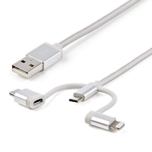 StarTech.com USB Multi Charging Cable - 3.3 ft / 1m - Lightning / USB-C / Micro-USB - Braided - MFi Certified - USB 2.0 - 3 in 1 Charging (LTCUB1MGR)