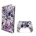 MightySkins Carbon Fiber Skin for PS5 Playstation 5 Slim Digital Edition Bundle - Flower Skull Protective, Durable Textured Carbon Fiber Finish Easy