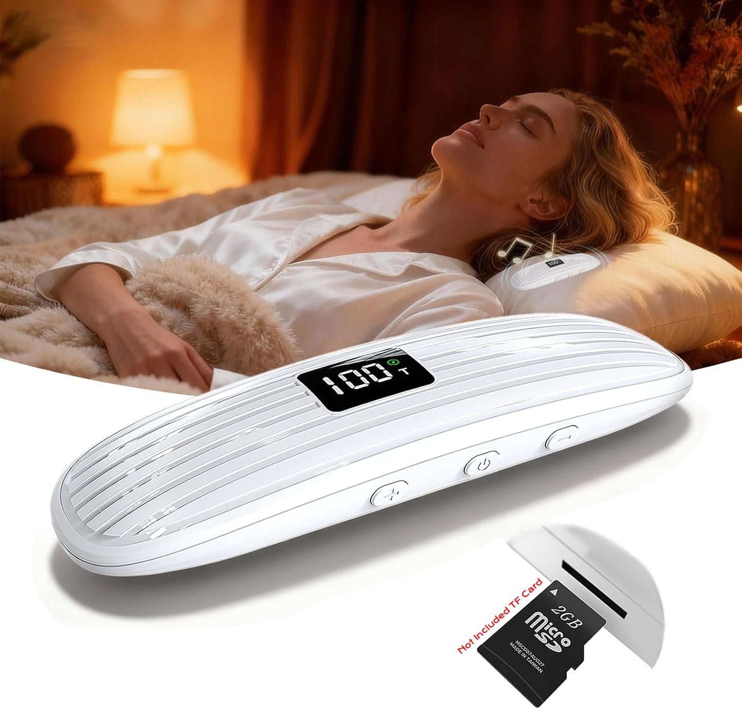 ByteWave Bone Conduction Under Pillow Sleep Speaker, Ultra-Thin Wireless Bluetooth 5.3 Mini Pillow Speaker with LED Display,TF Card,Auto-Off, Private