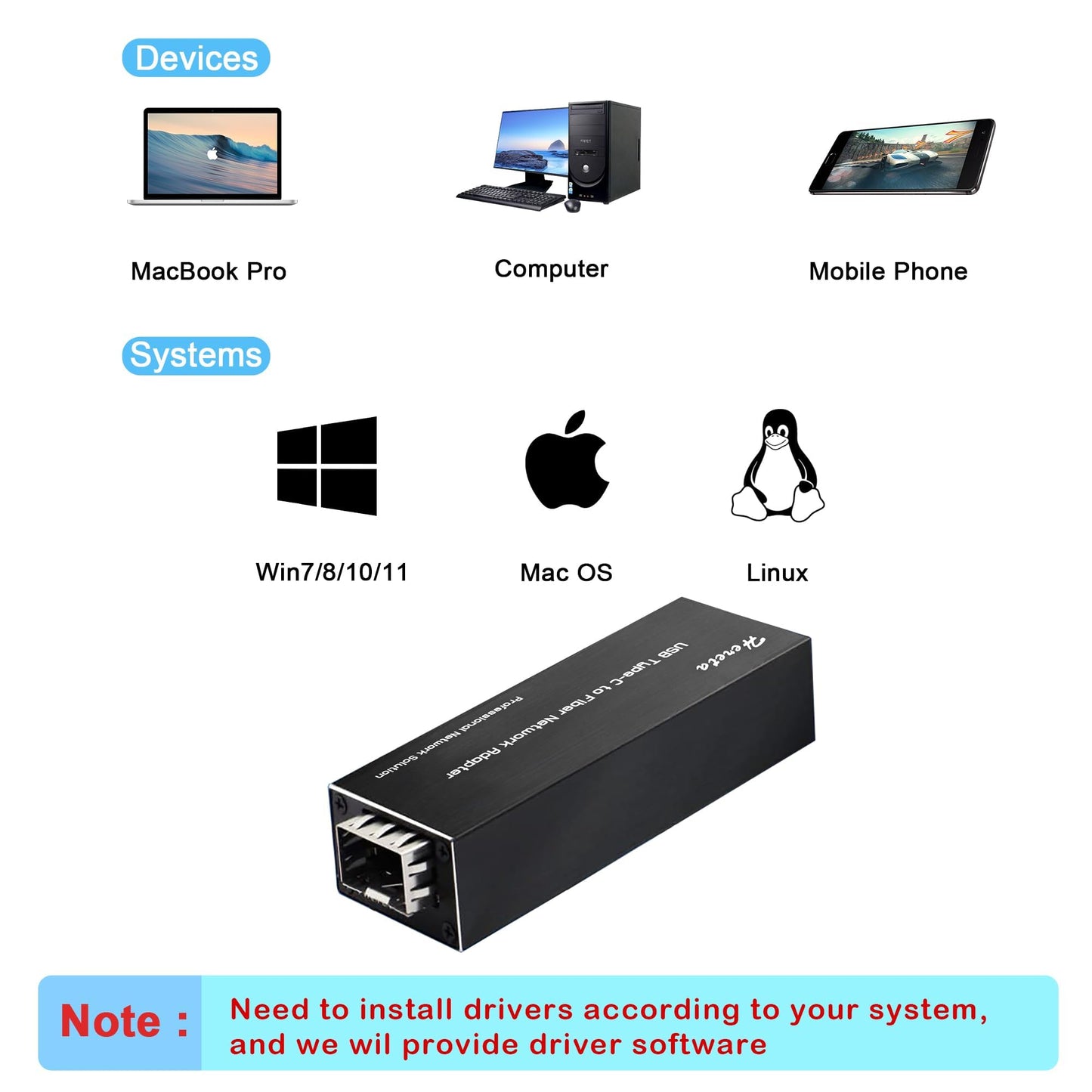 Hereta Mini USB 3.0 to SFP Gigabit Ethernet Adapter Fiber Optic Network Adapter Network Interface Card Compatible with Windows/macOS/Linux,High