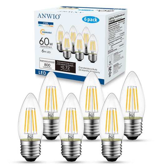 ANWIO E26 Candelabra LED Bulb Dimmable, 2700K B11 Candle Light Bulb, 800LM