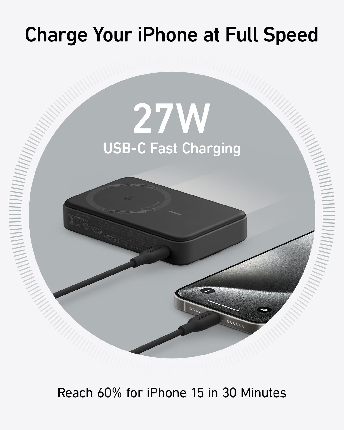 Anker MagGo Power Bank, Qi2 Certified 15W Ultra-Fast MagSafe-Compatible Portable Charger, 10,000mAh Battery Pack with Smart Display and Foldable