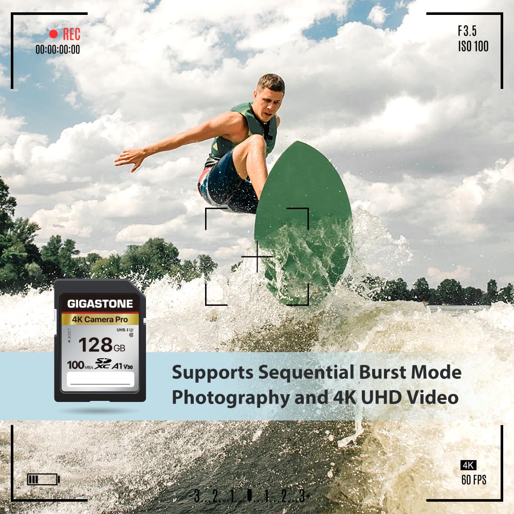 ?5-Years Data Recovery?GIGASTONE 128GB SD Card, 4K Camera Pro, A1 V30 SDXC Memory Card 4K UHD Video Compatible with Canon Digital Camera, with 1 Mini