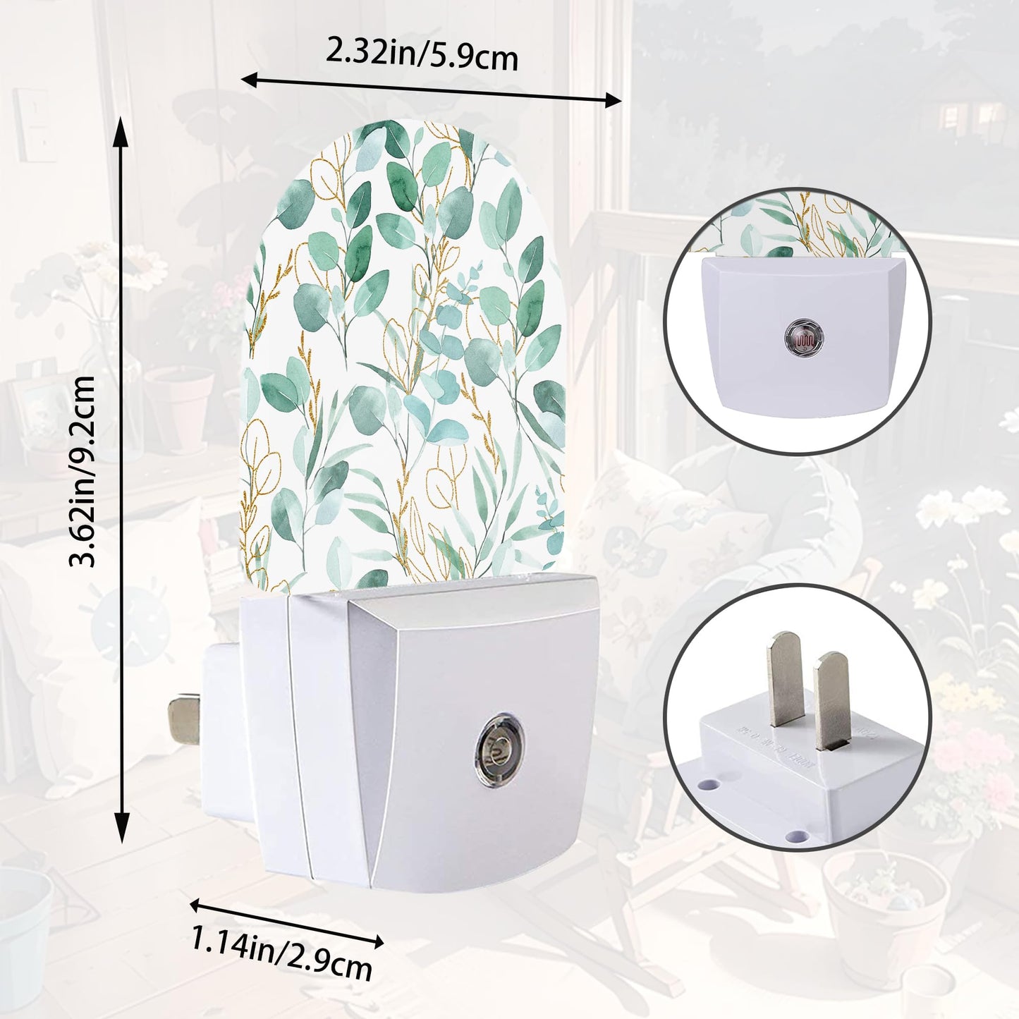Eucalyptus Green Night Light - LED Wall Sconce for Bedroom, Bathroom, Hallway, Plug in Decorative Lighting, Gift Ready LED Wall Lamp for Women