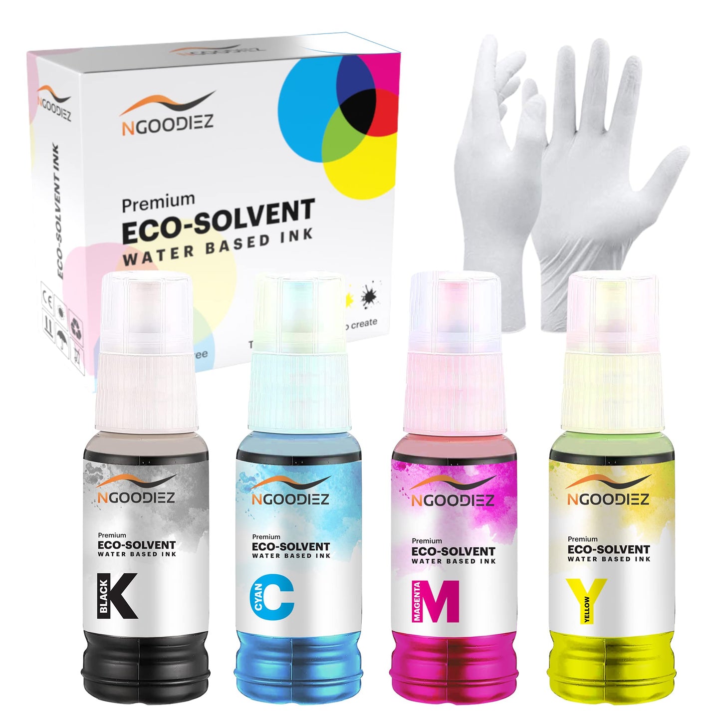 NGOODIEZ Eco Solvent Ink Auto-Fill Water Based Ink, Conversion Kit Refill Ink for Epson EcoTank & Workforce Printers - Ideal for HTV, Vinyl Stickers