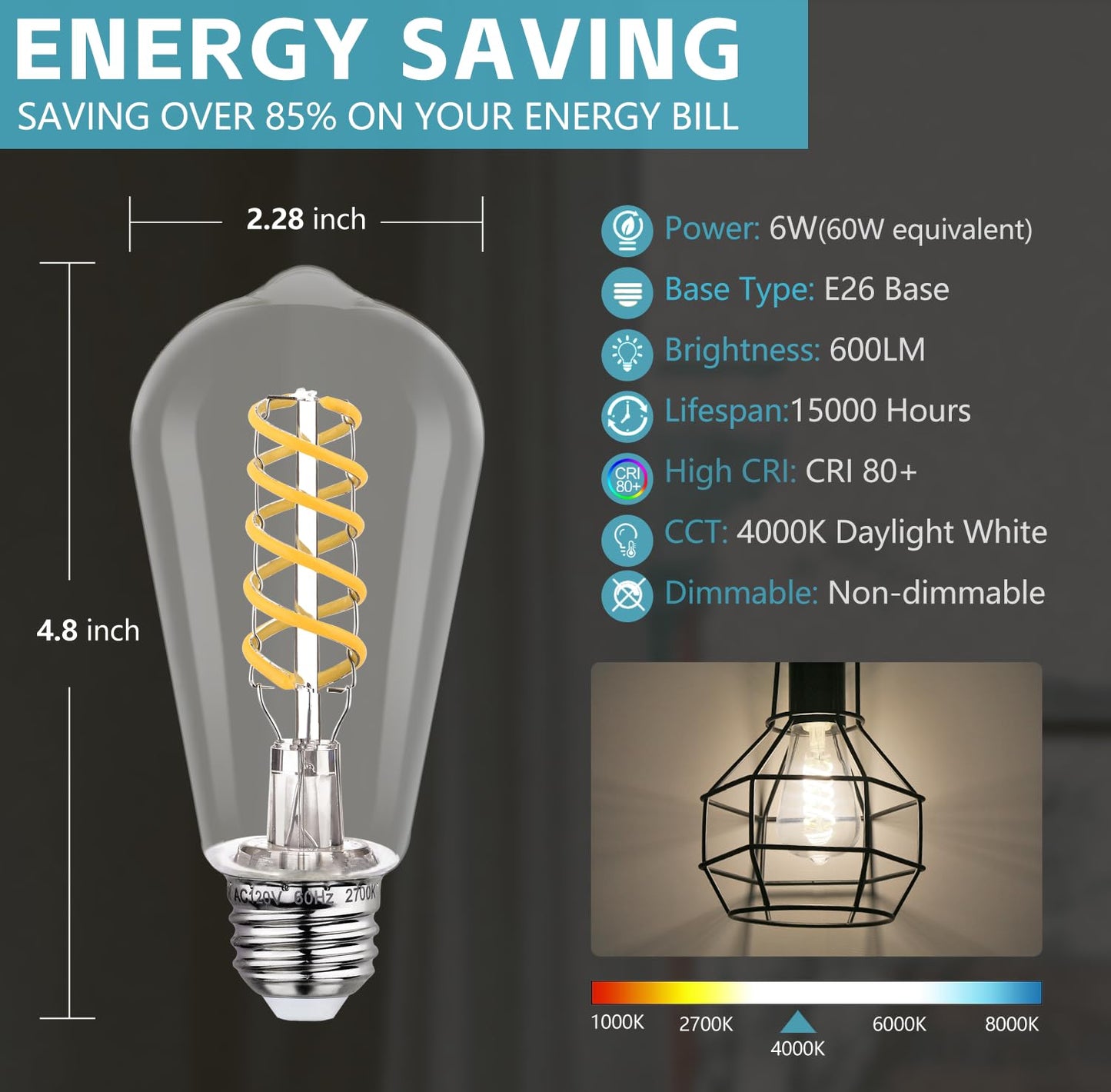 EMYMLITE 6 Pack Vintage LED Edison Bulbs, E26 Led Bulb 60Watt.