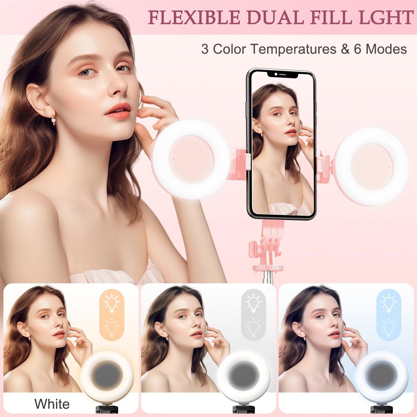 Selfie Stick Tripod with Fill Light, Phone Selfie Stick,Durable Stainless Steel Design,Bluetooth Remote Control,and Stable Three-Legged Support
