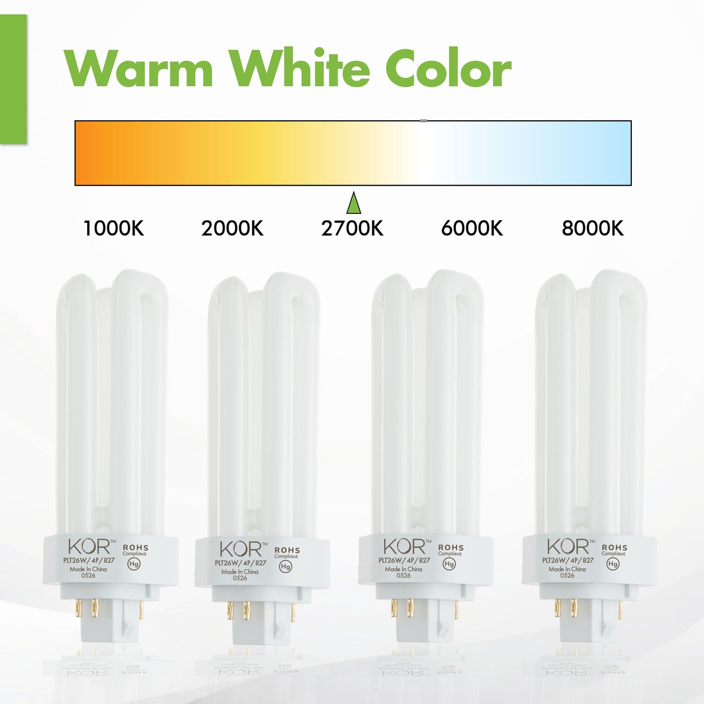 KOR 26W Triple Tube Compact Fluorescent Bulb, 2700K Warm White, 4 Pack