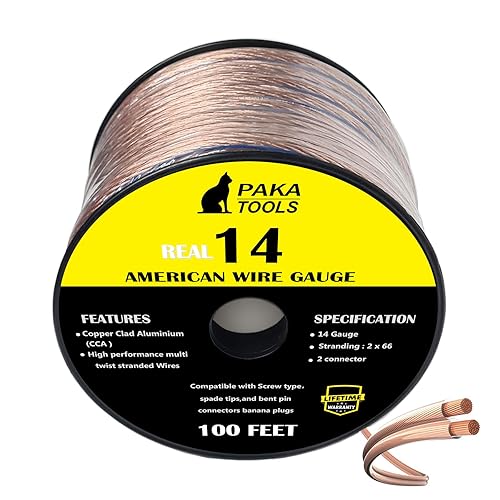PAKA TOOLS High Performance Speaker Wire Copper Clad Aluminum (CCA) Speaker Cable 100 FT Spool - Ideal Home Cinema Speaker Wire Cable and Car Audio