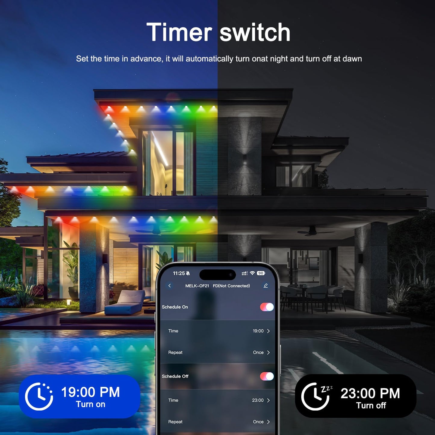 YFFSHLCS Permanent Outdoor Lights, 200ft Outdoor String Light Smart RGB with 72 Scene Modes, IP67 Waterproof Holiday Lights for Outside, APP