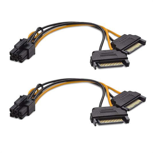 Cable Matters 2-Pack 6 Pin PCIe to Dual SATA Power Cable 4 Inches, 2X SATA to 6 Pin PCIe