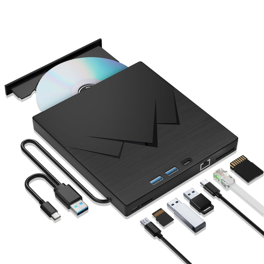 7 in 1 External CD/DVD Drive For Laptop With LAN PORT, Portable DVD Player For Laptop With Ethernet Adapter SD/TF Port , External DVD Drive With USB