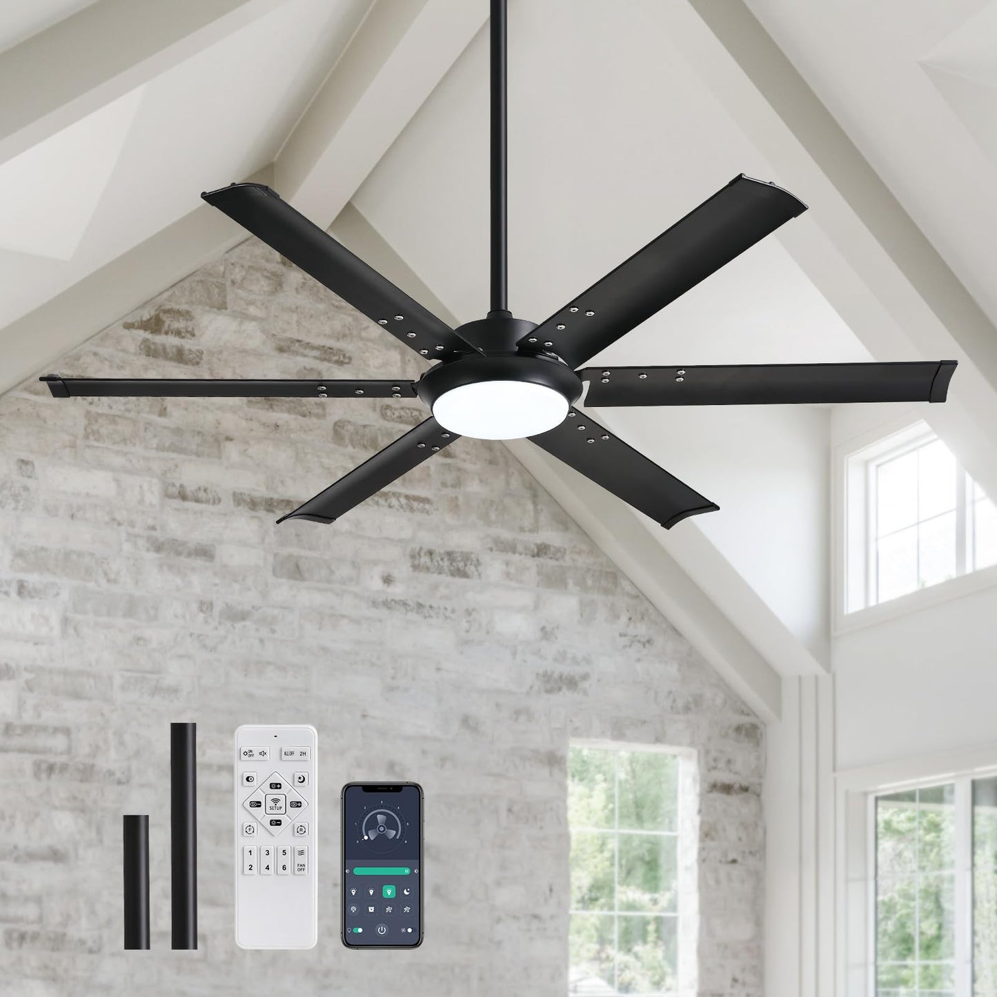 CROSSIO 52 Inch Modern Ceiling Fan with Lights & Remote Control, Industrial