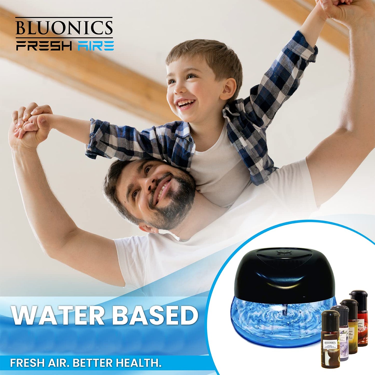 Bluonics Fresh Aire 4-Pack Water Air Washer, Water-Based Air Revitalizer & Room Freshener with 4 Fragrance Bottles, 7-Color LED Night Light