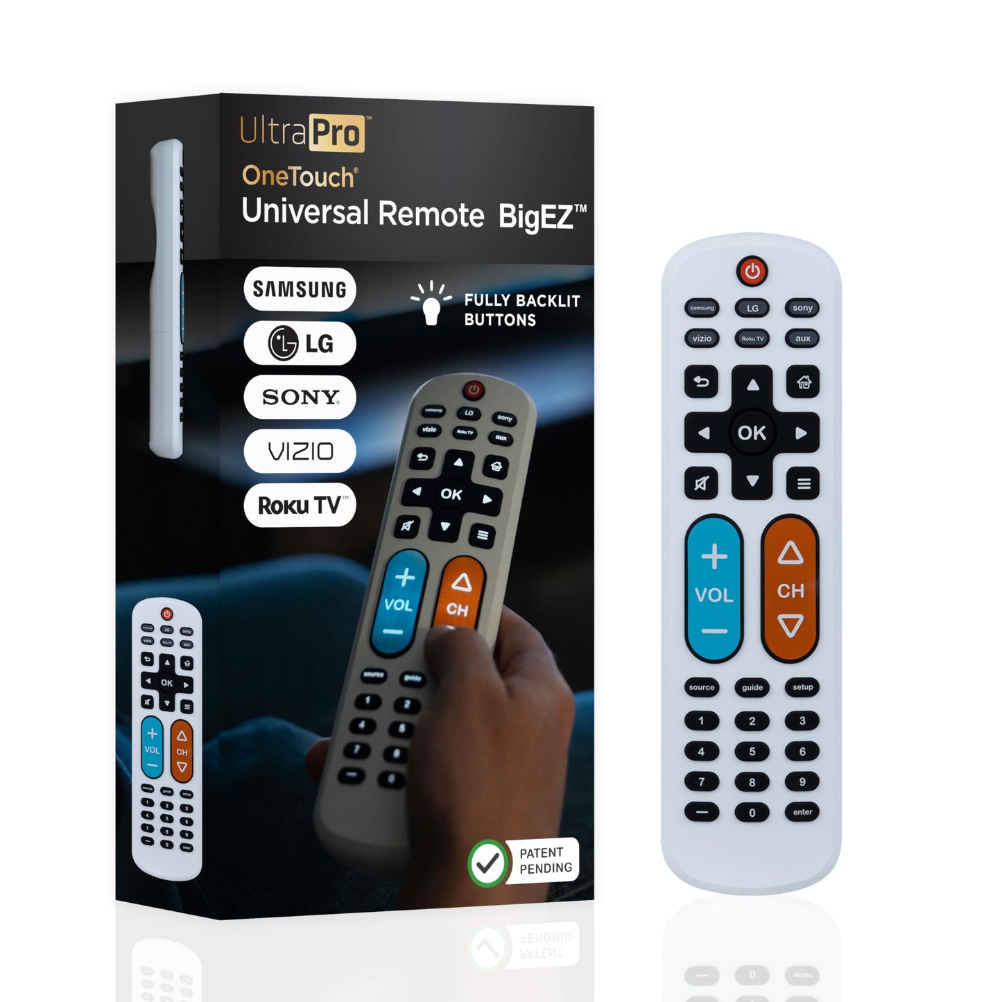 UltraPro BigEZ OneTouch Big Button Universal TV Remote for Seniors, Easy to Use, Replacement Remote for Samsung, LG, Sony, Vizio, Roku TV, Streaming