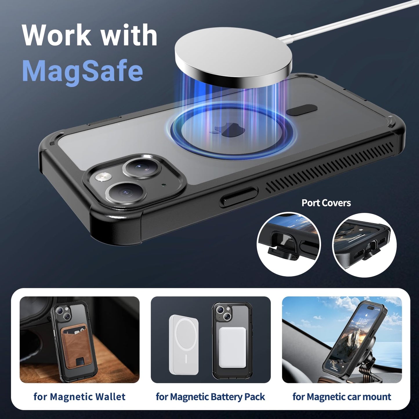 jaroco Magnetic for iPhone 15 Case, [Compatible with MagSafe][Military Grade Drop Protection][Heavy Duty Protection][Non-Slip][Shockproof] 2-Layer